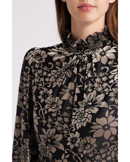 Eliza J Women's Black Floral Burnout Belted Long Sleeve Dress