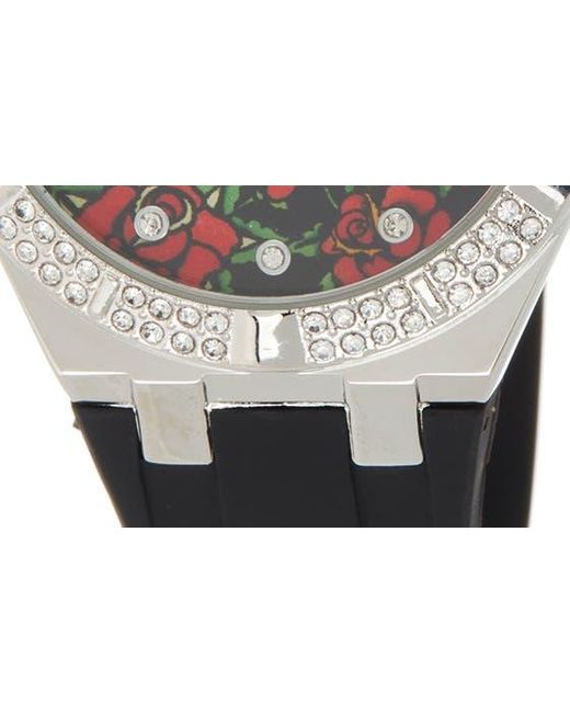 Ed Hardy Black Crystal Rose Dial Silicone Strap Watch for men