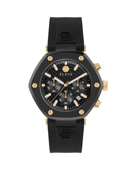 Philipp Plein Black The Hexagon Chronograph Silicone Strap Watch, 42Mm for men