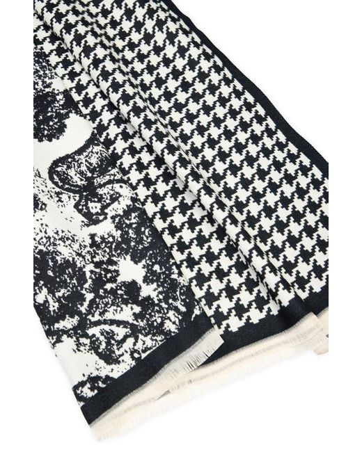 Saachi White Reversible Houndstooth Print Scarf