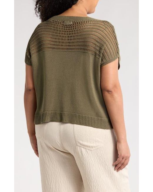 Max Studio Green Open Weave Dolman Sweater