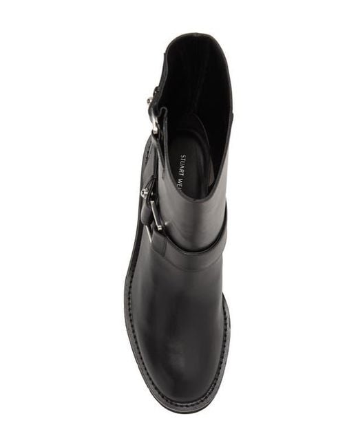 Stuart Weitzman Black Leather Moto Pull-On Ankle Booties