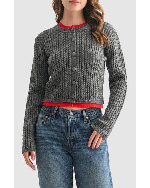 Lush Gray Contrast Cable Knit Cardigan