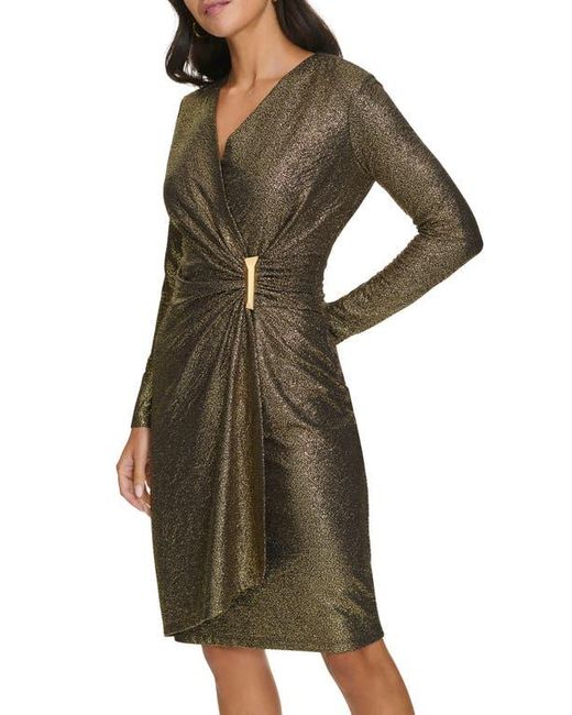 Calvin Klein Metallic Long Sleeve Cocktail Dress in Green | Lyst