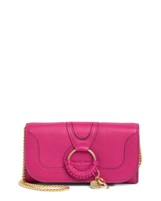 See By Chloé Pink Hana Large Leather Wallet On A Chain