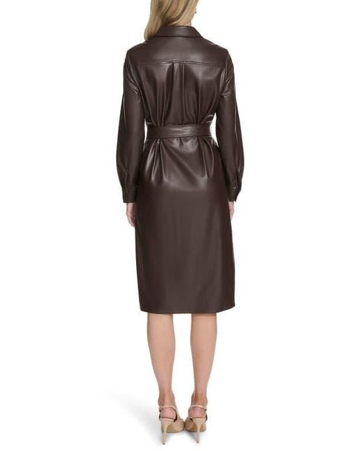 Calvin Klein Black Long Sleeve Faux Leather Shirtdress