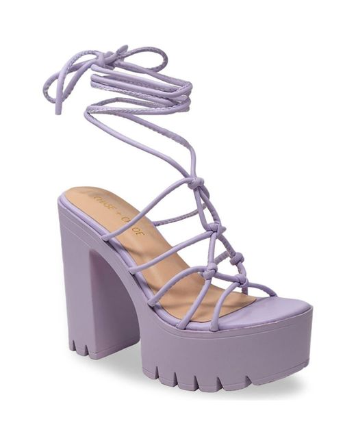 In Touch Footwear Purple Knotted Ankle Wrap Platform Sandal