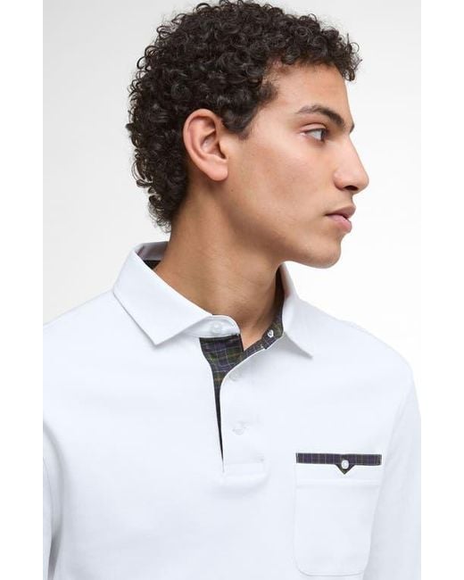 Barbour White Corpatch Long Sleeve Polo for men