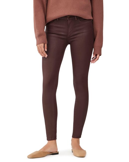 DL1961 Red Florence Instasculpt Coated Mid Rise Skinny Jeans