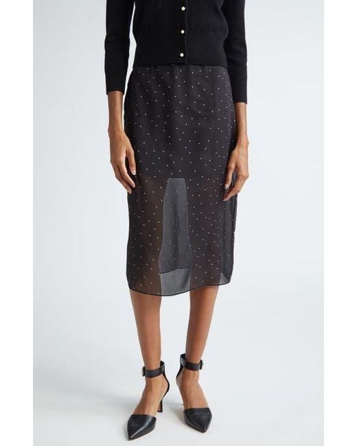 Vince Black Polka Dot Sheer Stretch Silk Midi Skirt