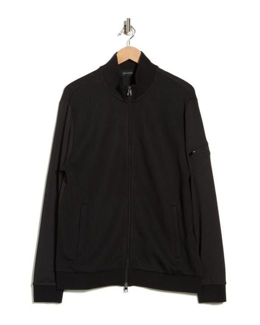 Bugatchi Black Stretch Knit Full Zip Jacket for men