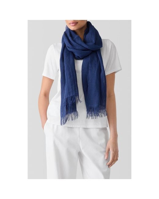 Eileen Fisher Blue Organic Linen Scarf