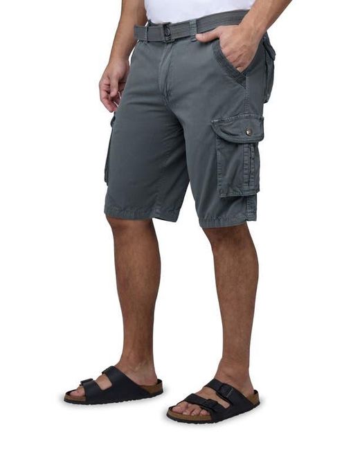 Xray Jeans Gray Belted Cotton Twill Cargo Shorts for men