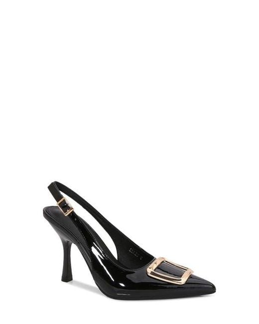 BERNESS Black Buckle Slingback Stiletto Pump