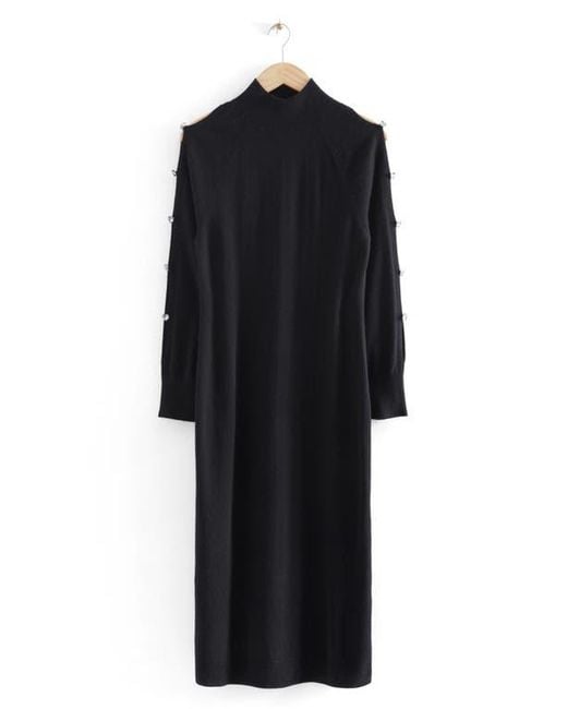 Other Stories Crystal Embellished Long Sleeve Sweater Dress in