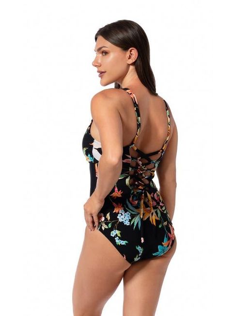 Jantzen Blue Garden Party High Line One-Piece Swimsuit
