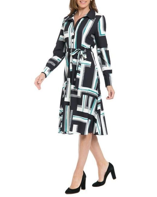 London Times Multicolor Long Sleeve Shirtdress