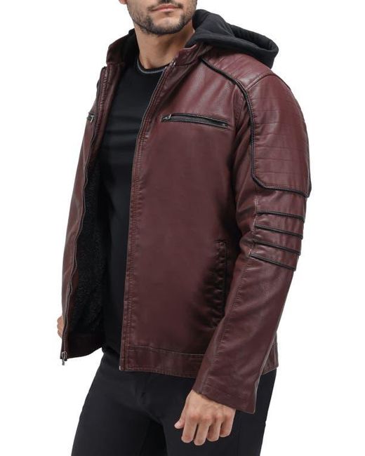 Xray Jeans Purple Faux Leather Hooded Moto Jacket With Faux Fur Lining for men