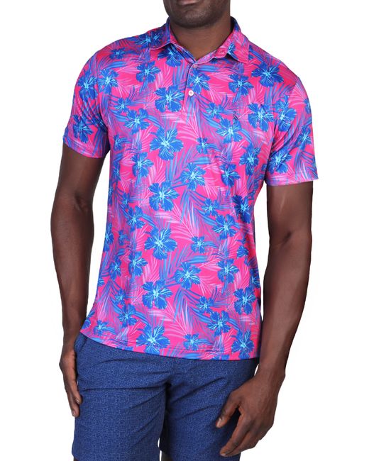 Tailorbyrd Blue Hibiscus Leaves Performance Polo for men