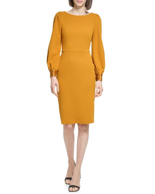 Calvin Klein Yellow Bubble Sleeve Shift Dress