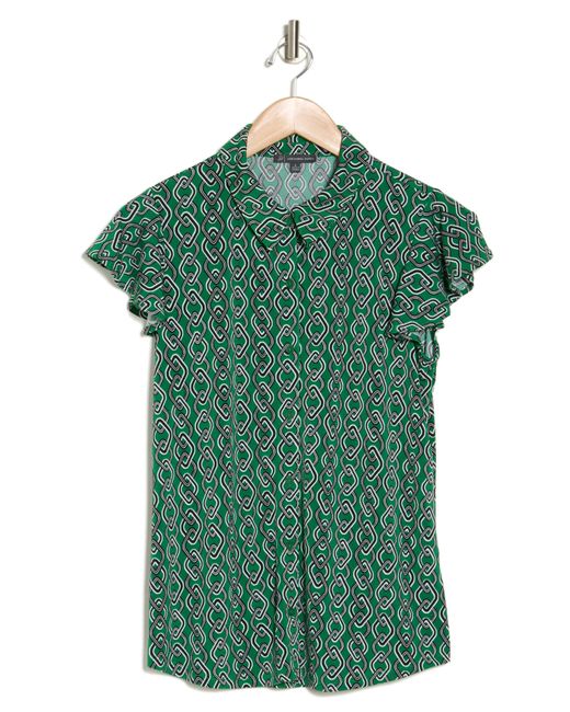 Adrianna Papell Green Flutter Sleeve Button-up Shirt