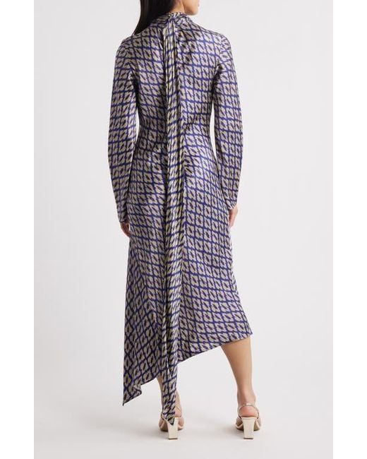 Santi Purple Neena Ikat Print Long Sleeve Asymmetric Cocktail Dress With Dupatta