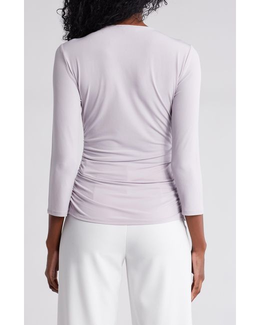 Adrianna Papell White Solid Ruched Top