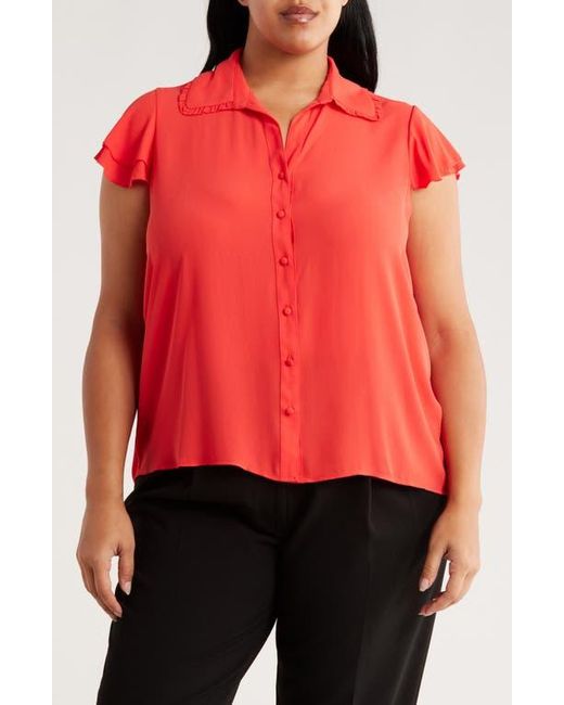 Tahari Tiered Flutter Sleeve Button-Up Shirt
