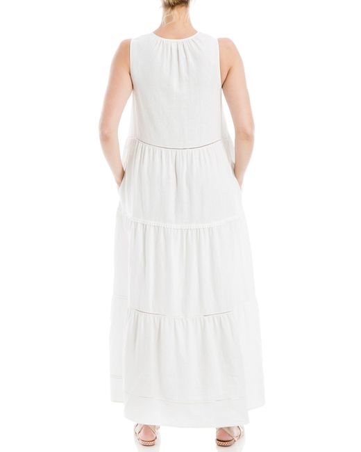 Max Studio White Tiered Linen Blend Maxi Dress