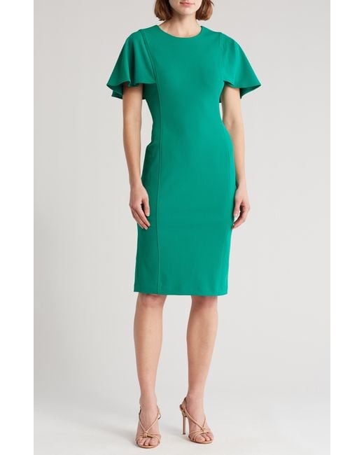 Calvin Klein Green Flutter Sleeve Sheath Dress