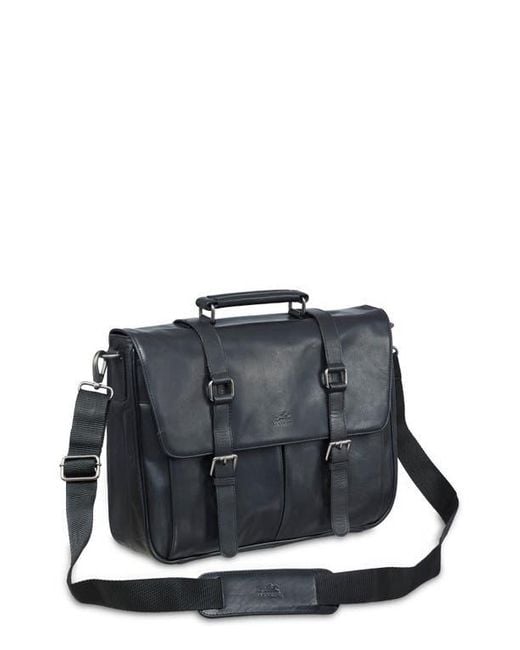 Mancini Black Flap Leather Briefcase for men