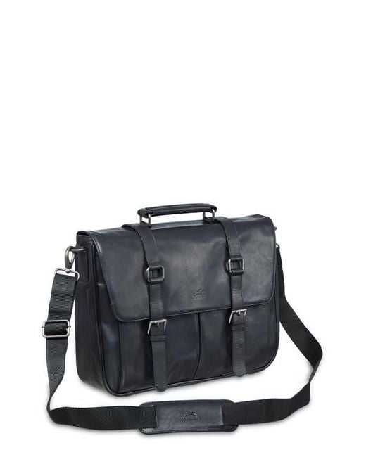 Mancini Black Flap Leather Briefcase for men