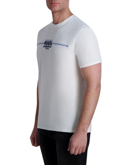 Karl Lagerfeld White Karl Race Stripe Logo Graphic T-Shirt for men