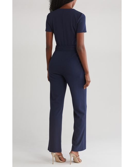 DONNA MORGAN FOR MAGGY Blue Flare Leg Jumpsuit