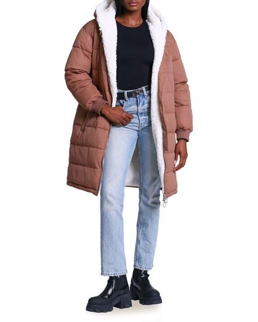 Avec Les Filles Pink Thermal Puff Faux Shearling Lined Hooded Puffer Coat