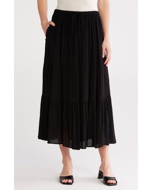 Tahari Black Solid Tiered Skirt