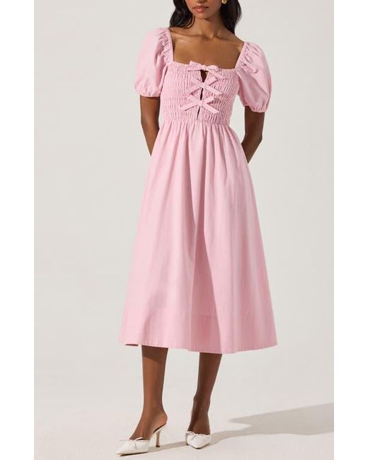 bow detail smock bodice cotton blend dress Bow Detail Smock Bodice Cotton Blend Dress (Women)