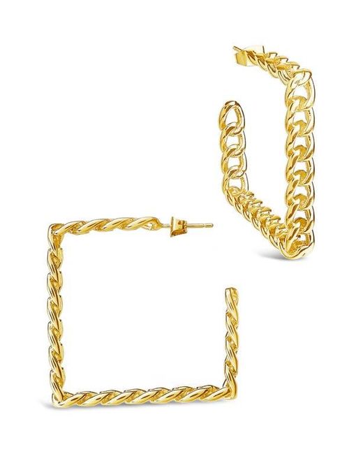 Sterling Forever White Square Cuban Link Hoop Earrings