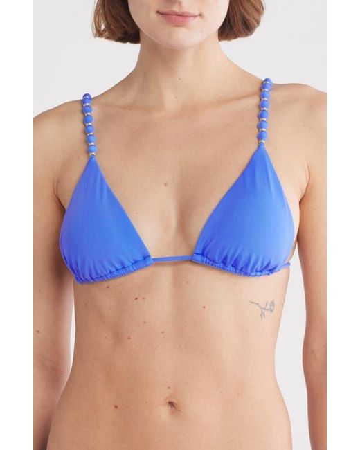 ViX Blue Solid Beads Triangle Bikini Top