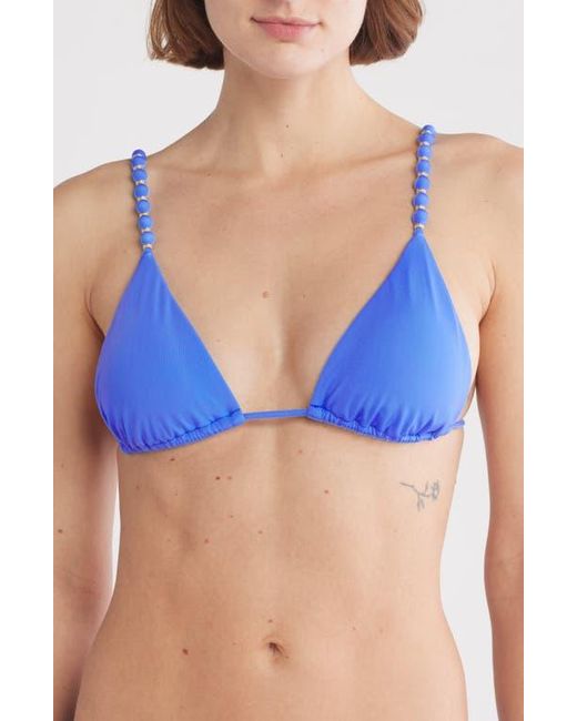 ViX Blue Solid Beads Triangle Bikini Top
