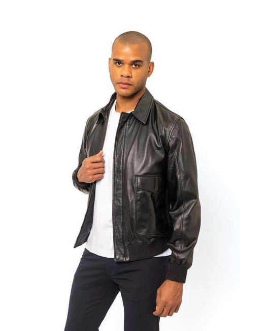 PINOPORTE Black Leather Bomber Jacket for men