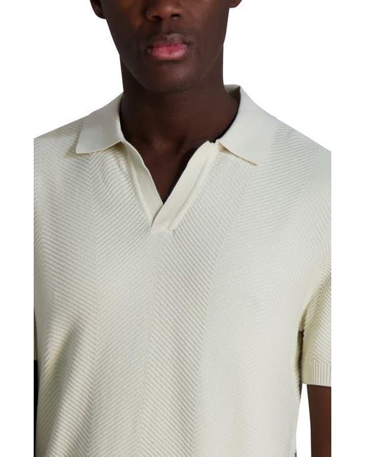Karl Lagerfeld Gray Chevron Textured Johnny Collar Polo for men