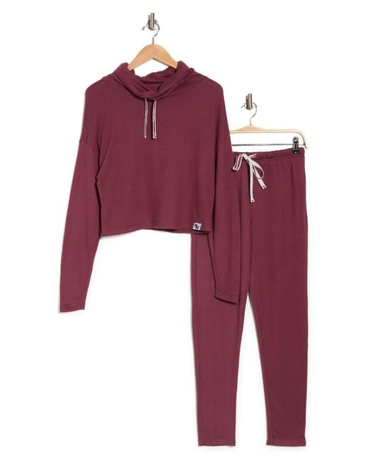 Nine West Red Hacci Funnel Neck Long Sleeve Top & Pants Pajamas
