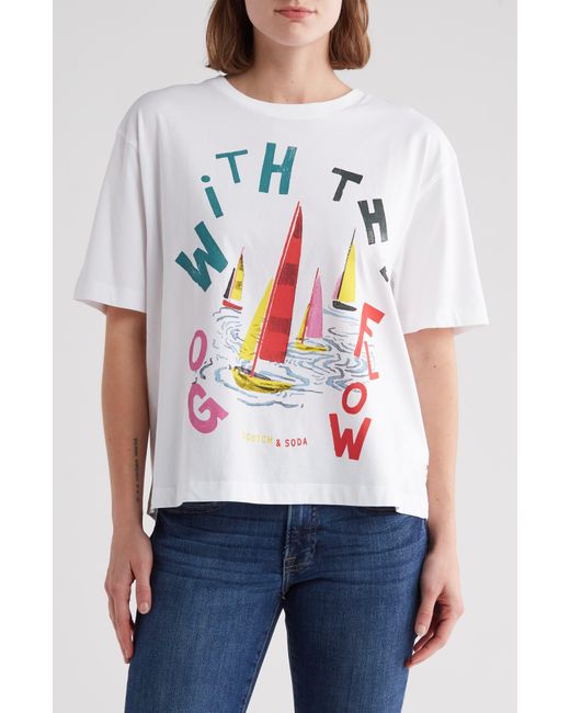 Scotch & Soda White Relaxed Fit Cotton Graphic T-shirt
