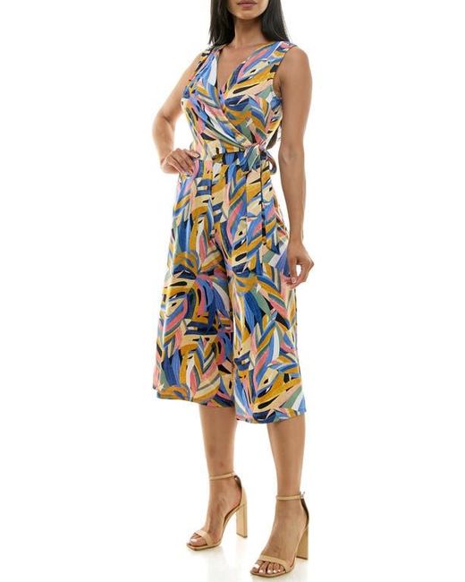 Nina Leonard Multicolor Surplice Culotte Crop Jumpsuit
