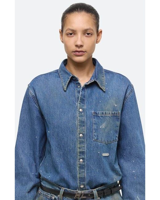 Helmut Lang Blue Snap Front Denim Shirt Jacket