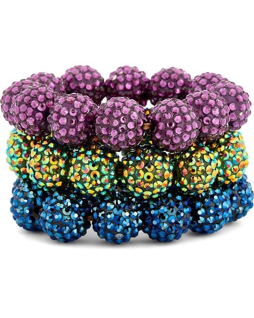 Kenneth Jay Lane Purple Set Of 3 Pavé Rhinestone Beaded Stretch Bracelets