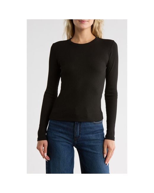 Theory Black Compact Rib Long Sleeve T-Shirt
