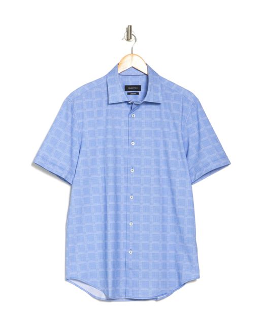 Bugatchi Blue Geo Print Stretch Short Sleeve Button-up Shirt for men