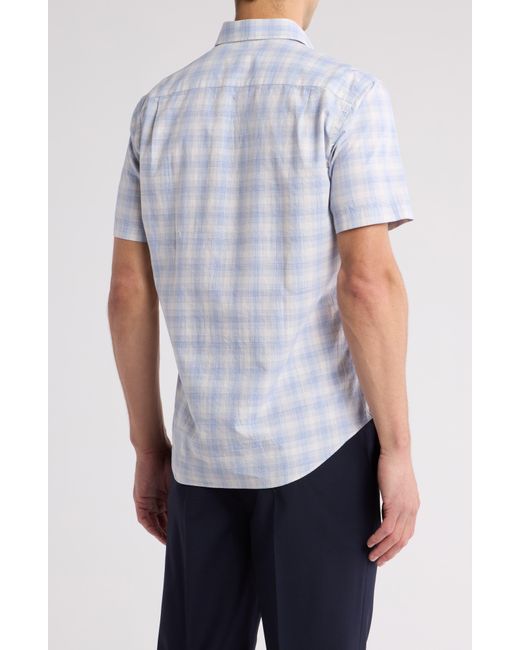 David Donahue White Check Poplin Casual Short Sleeve Cotton Button-up Shirt for men